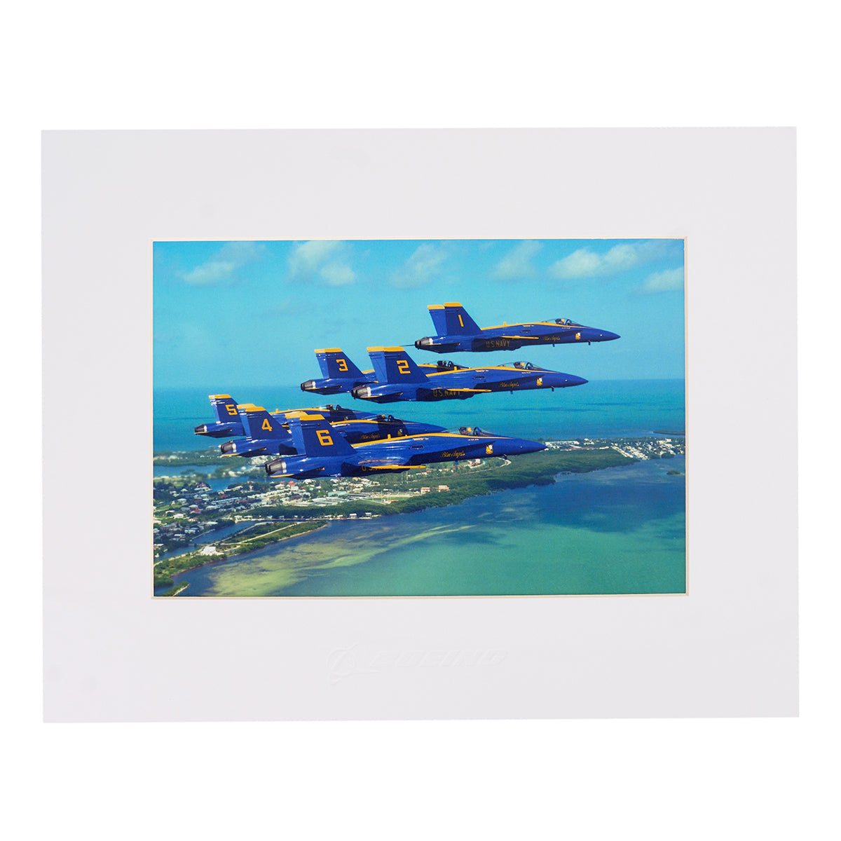Blue Angels Over Water Matted Print